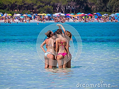 Girls group selfie in the sea Editorial Stock Photo