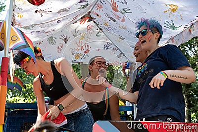 Girls have fun during the Toscana Pride LGBTQ parade. Editorial Stock Photo