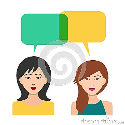 Girls Icons with Dialogue Bubbles Vector Illustration