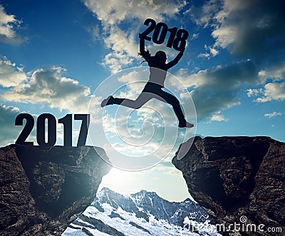 Girls jump to the New Year 2018 Stock Photo