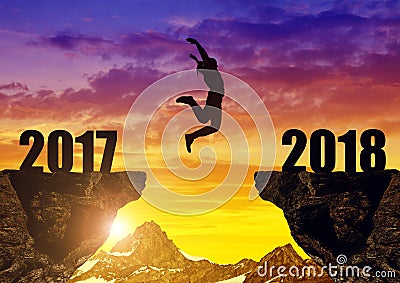 Girls jump to the New Year 2018 Stock Photo