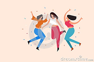 Illustration of women dancing and jumping out of joy Vector Illustration