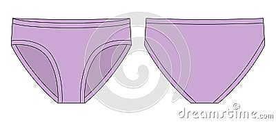 Girls knickers technical sketch illustration. Pastel purple color. Children`s underpants Vector Illustration