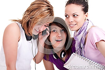 Girls listening to mobile curiously Stock Photo