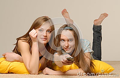 Girls look cinema Stock Photo