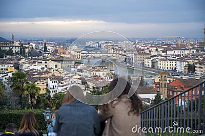 The girls look out over the city of Florence Editorial Stock Photo