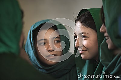 Girls learning in the only school in the village of Shimshal 3100m is a government school taught by teachers based in the village Editorial Stock Photo