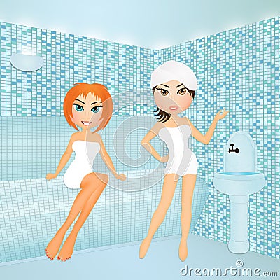 Girls makes steam bath Stock Photo