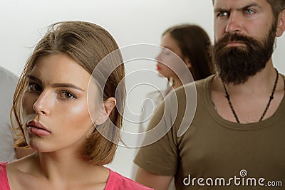 Girls with man. Love relations of people. Hopes and wishes. club for people with problems. family psychologist therapy Stock Photo