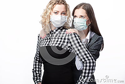 Girls in medical masks Stock Photo