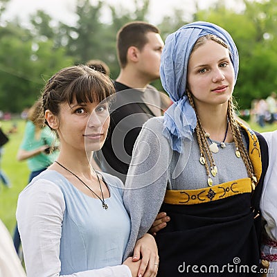 Girls in medieval costumes Editorial Stock Photo