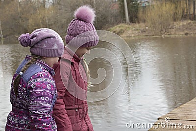 Girls near the lake Stock Photo