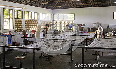 Girls painting in batik school in Mataram Lombok Editorial Stock Photo