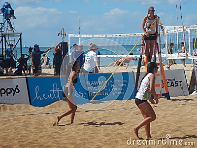 Girls Playing Beach Volley Editorial Stock Photo