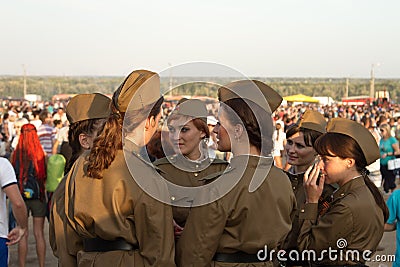 Girls policemen in soldiers uniform of the great P Editorial Stock Photo