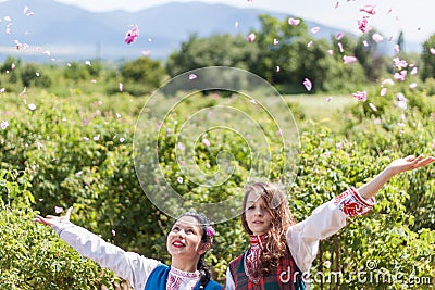 Girls posing during the Rose picking festival in Bulgaria Editorial Stock Photo