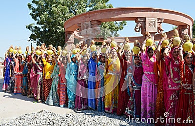 Girls in religious rituals in Rajasthani traditional apparel Editorial Stock Photo