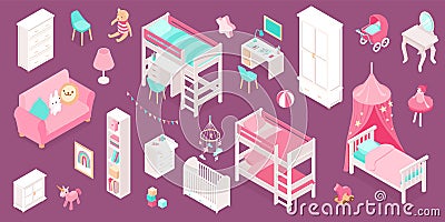 Girls Room Set Vector Illustration