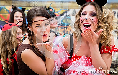 Girls on Rose Monday celebrating German Fasching Carnival Stock Photo