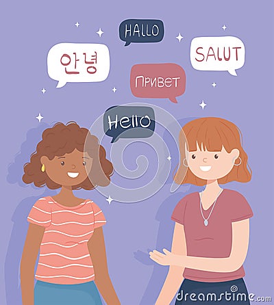 girls saying hello Vector Illustration