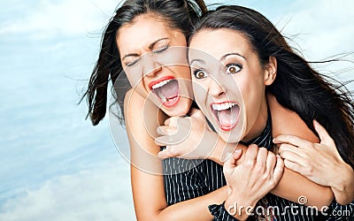 Girls screaming excitement Stock Photo
