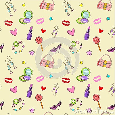 Girls seamless texture with fashion acessories Vector Illustration