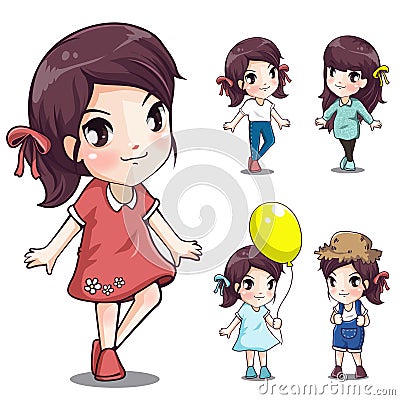 Girls set smile and relax Vector Illustration