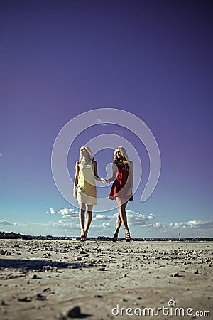 Girls with legs, family and sisters. Stock Photo