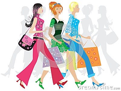 Girls shopping Vector Illustration