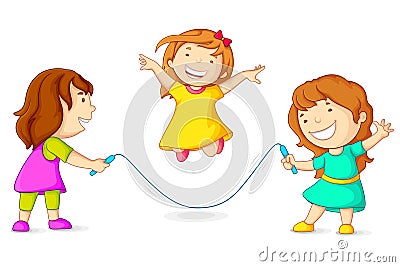 Girls Skipping Vector Illustration