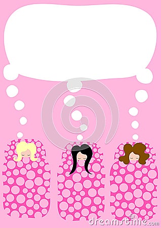 Girls in sleeping bags pyjama party invitation Stock Photo