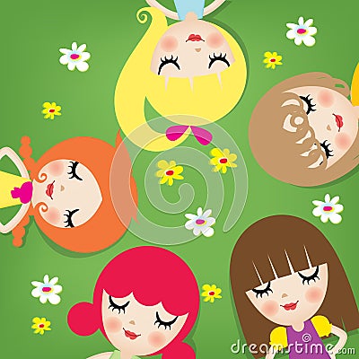 girls sleeping in the garden. Vector illustration decorative design Vector Illustration