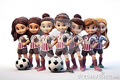 girls soccer team on white background. 3d render. ia generated Stock Photo