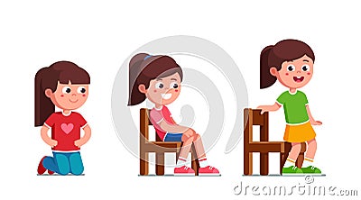 Girls standing on knees, sitting and standing up Vector Illustration