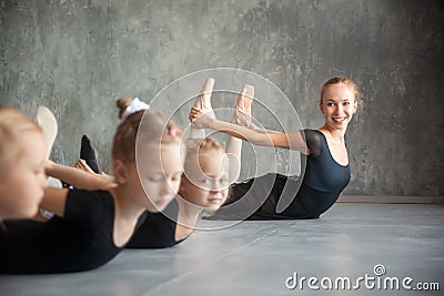 Girls stretch before a ballet Stock Photo