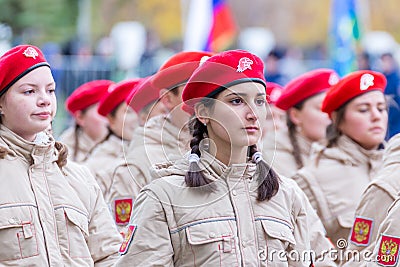 Girls of the Unarmeysky detachment of the All-Russian military-patriotic social movement GDPOD Editorial Stock Photo