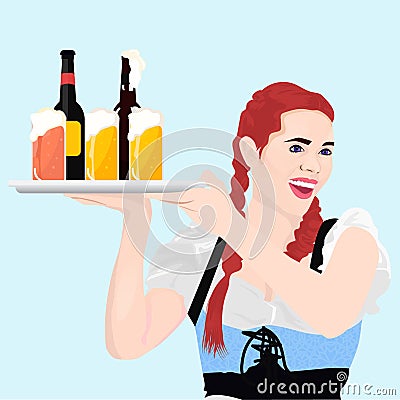 Girls waiters Octoberfest with beer foam Retro popart Stock Photo