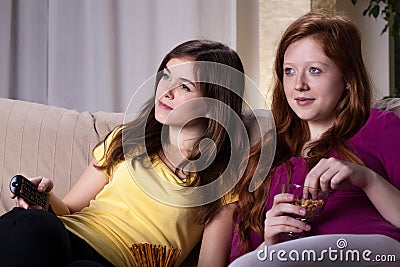 Girls watching movie Stock Photo