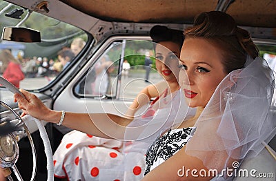 girls in wedding dresses at the festival of brides in Yalta on the 3rd of October 2011. Ukraine Editorial Stock Photo