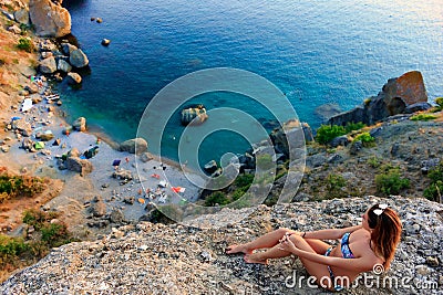 Girls in the wild islands relax landscape Stock Photo