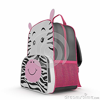 Girls Zebra School Backpack on white. 3D illustration Cartoon Illustration