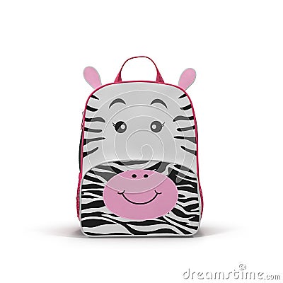 Girls Zebra School Backpack on a white. Front view. 3D illustration Cartoon Illustration