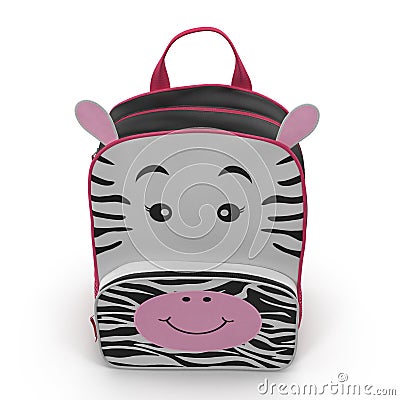 Girls Zebra School Backpack on a white. Front view. 3D illustration Cartoon Illustration