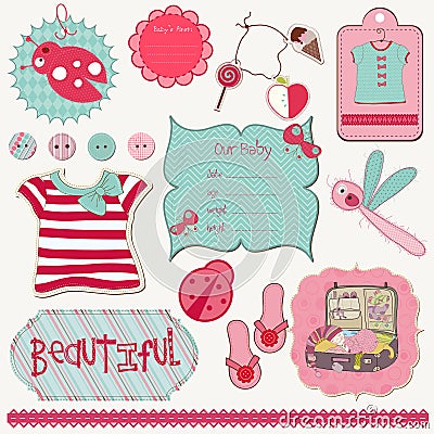 Girly Design Elements for scrapbook Vector Illustration