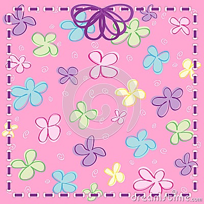 Girly Flowers with Ribbon & Bow Vector Illustration