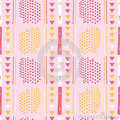 Girly Pink Memphis Style Geometric Abstract Seamless Vector Pattern Vector Illustration