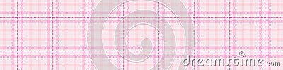 Girly pink seamless plaid vector border. Gingham bright color checker banner. Woven tweed edging. Stock Photo