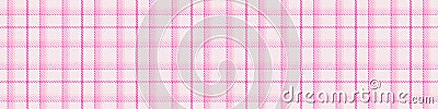 Girly pink seamless plaid vector border. Gingham bright color checker banner. Woven tweed edging. Stock Photo