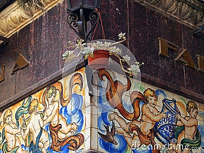 Tiled Building Detail, Girona, Spain Stock Photo