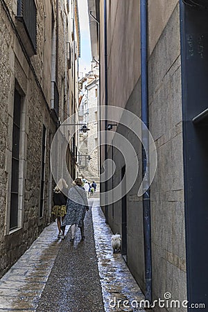 Old lane of the old city of Girona Editorial Stock Photo